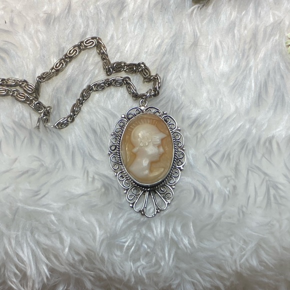 RARE Antique Vintage Shell Carved Cameo Necklace Left Facing Male Image 17” lgth - Picture 4 of 12
